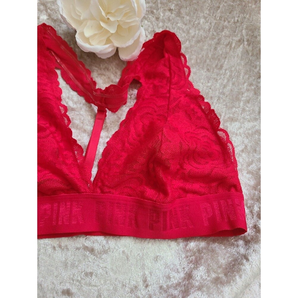 VS PINK Lace Bralette Red Size Large New - Picture 3 of 5